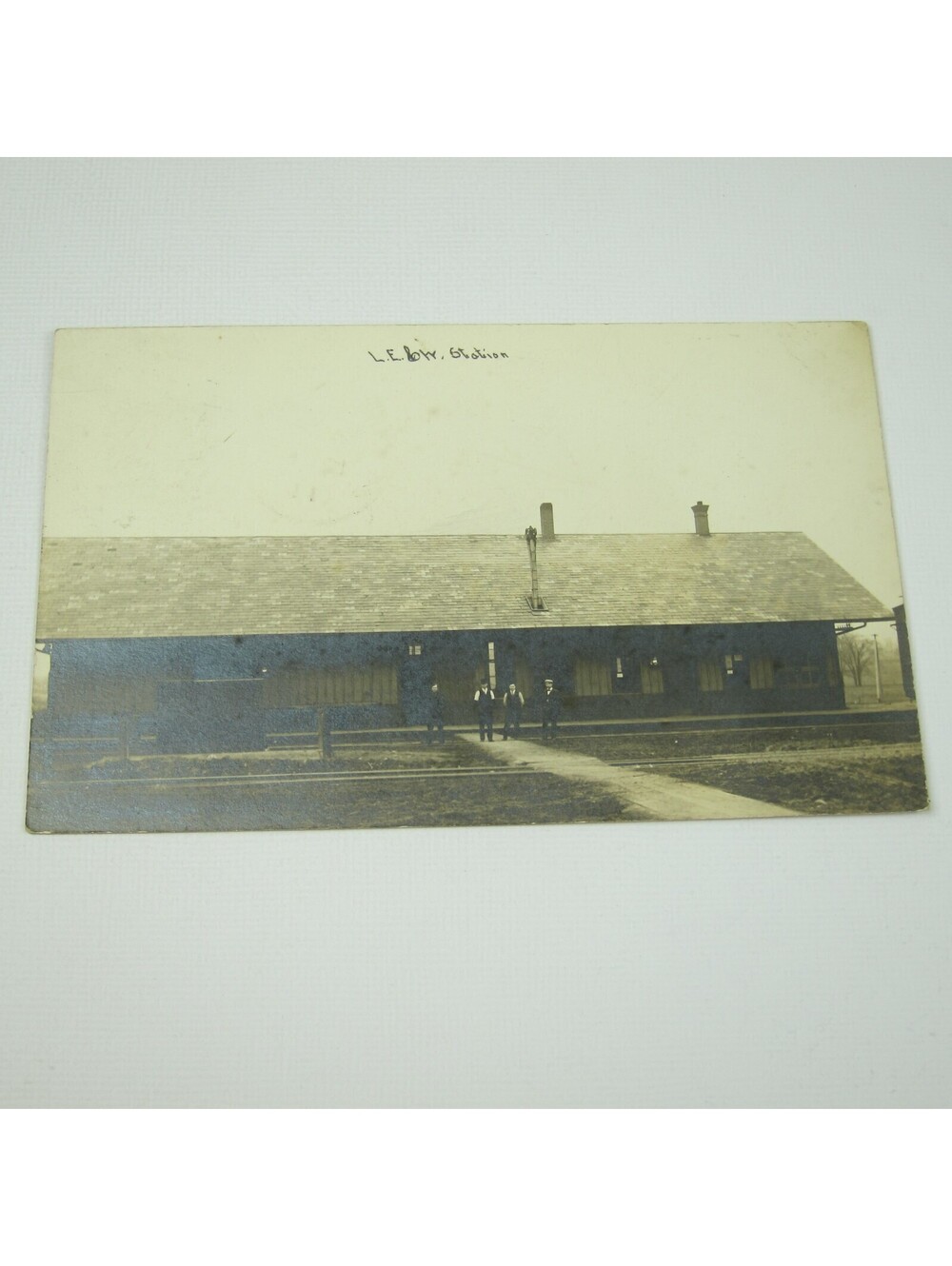 Real Photo Postcard RPPC Hartford City Indiana Train Station Lake Erie & Western